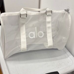 ALO Yoga White Clear Mesh Tote Bag with White Straps